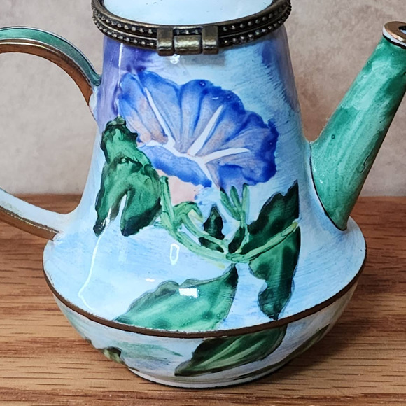2004 Kelvin Chen Enameled Miniature Floral Blue Iris Teapot COA Artist Signed - Picture 7 of 11